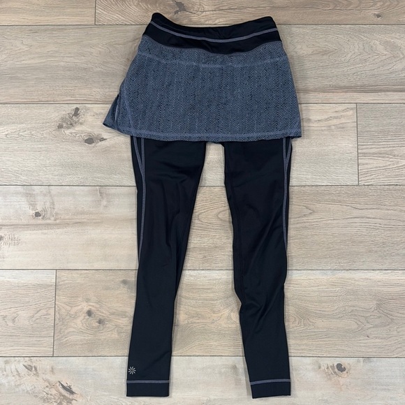 Athleta Women's Black and Gray Herringbone Skirted Leggings - Picture 1 of 16